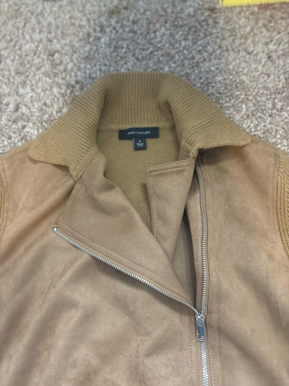 Ann Taylor Camel Suede-Look Zip Front Vest
